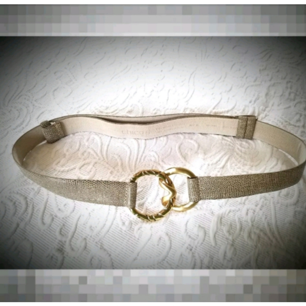 Chico's M/L faux snakeskin belt adjustable gold